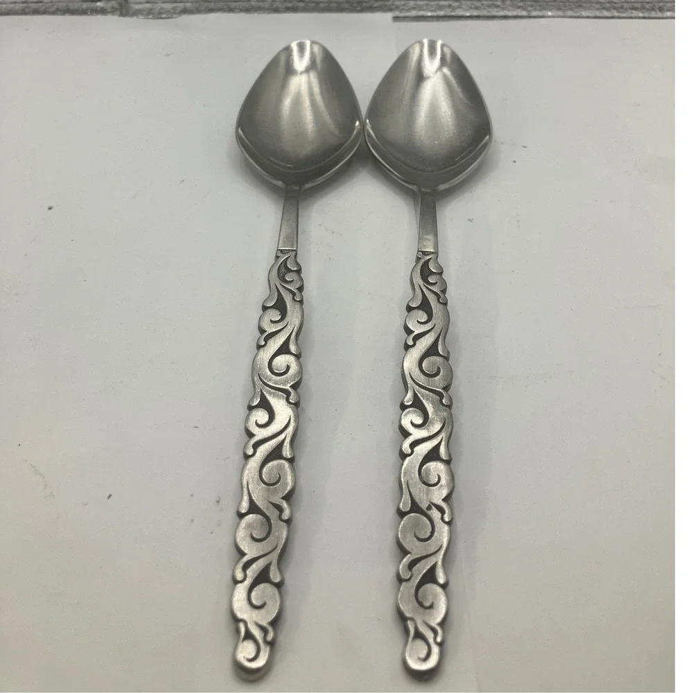 Lyon Stainless Florentine scroll Spoons Set of 2 Vintage Serving Tablespoon